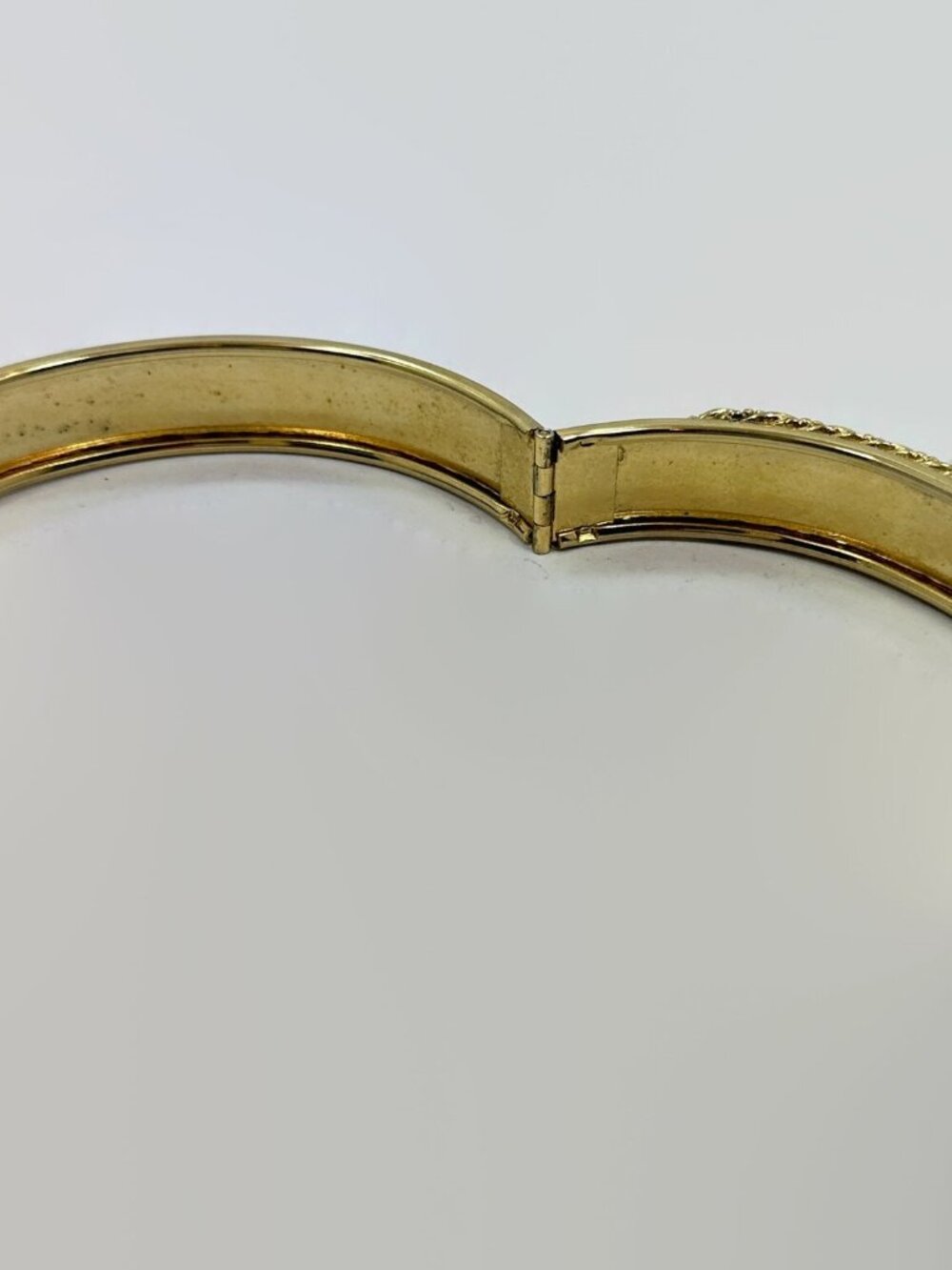Vintage Bracelet, Victorian Revival, Hinged, Etched, Gold Tone, Black Glass - Picture 4 of 4